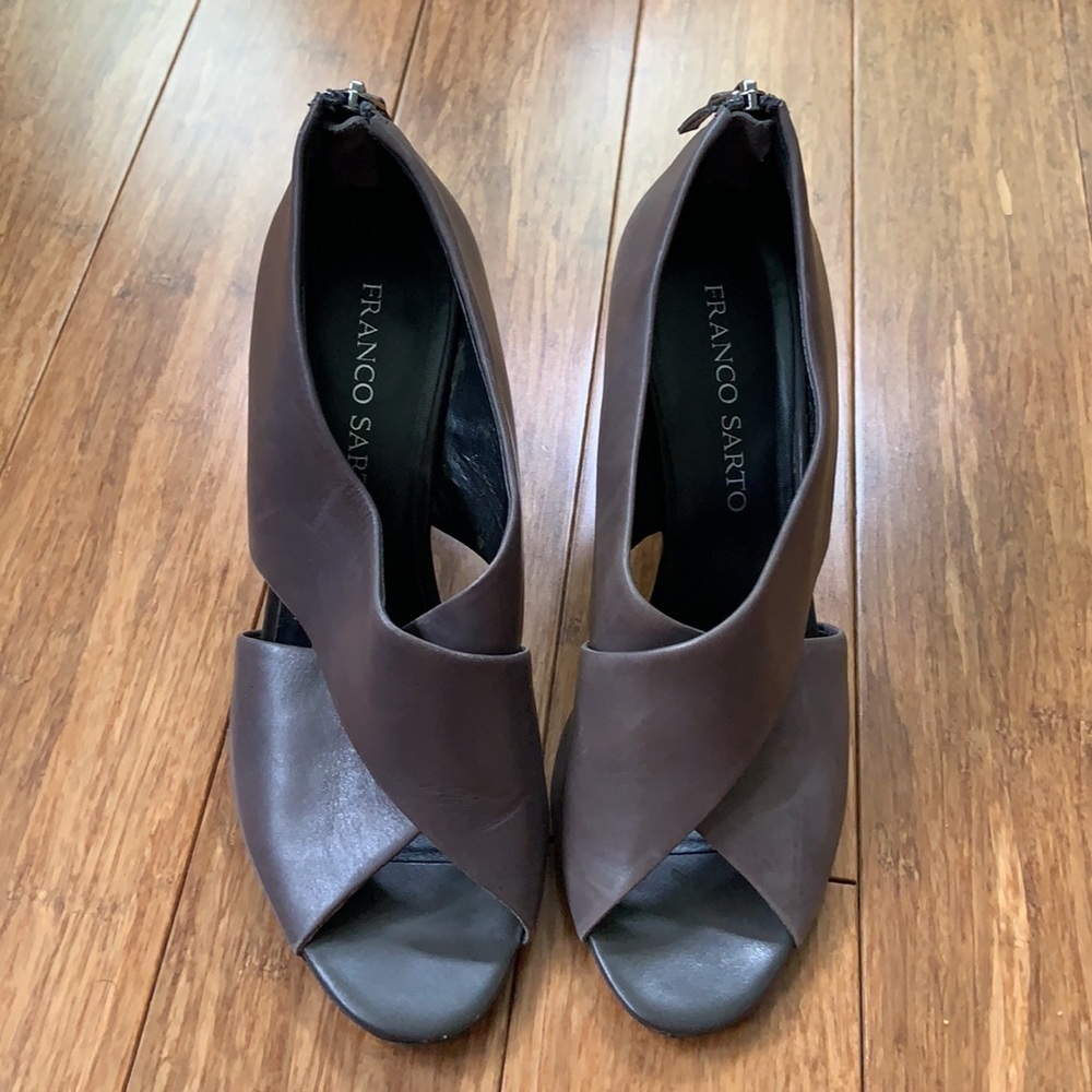 FRANCO SARTO Grey Leather Wedge sz 8 - Picture 2 of 5